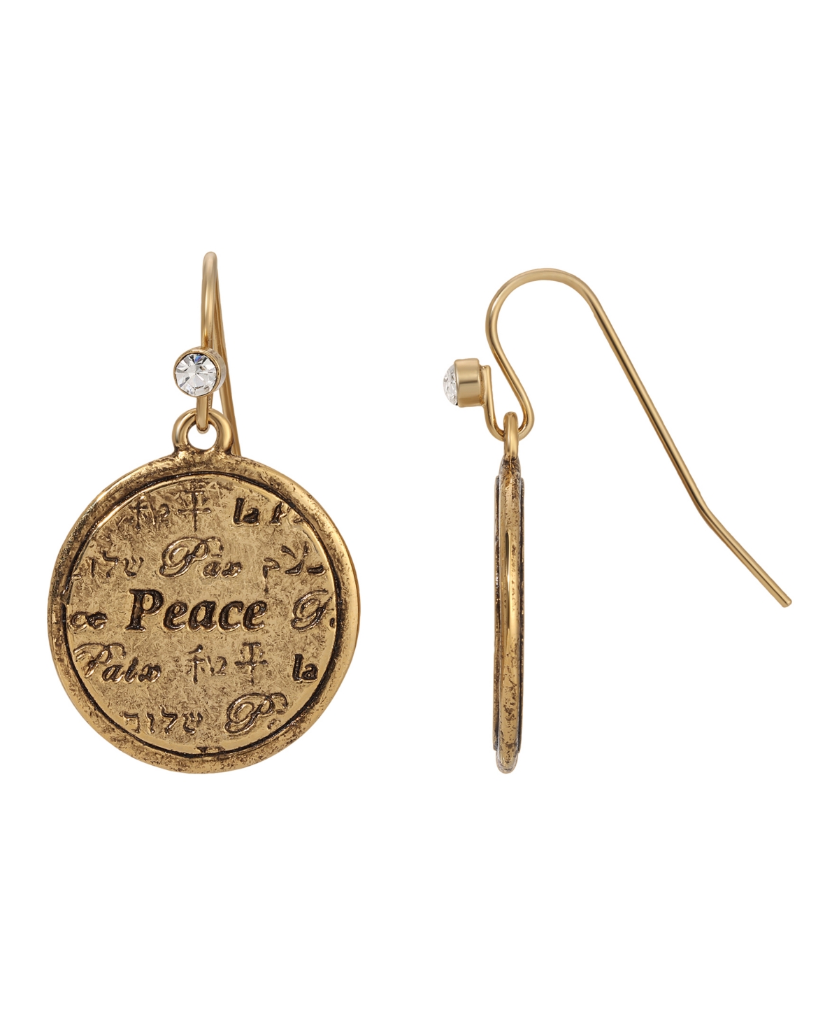 2028 Multi Language Round Peace Medallion Earrings In Gold