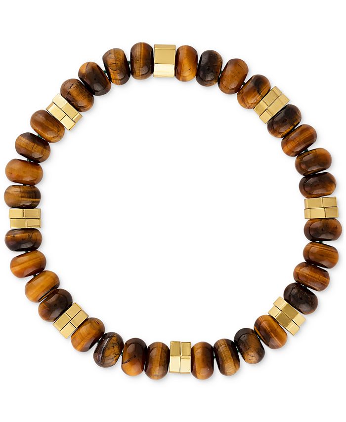 Esquire Men s Jewelry Tiger Eye Bead Stretch Bracelet in 14k Gold