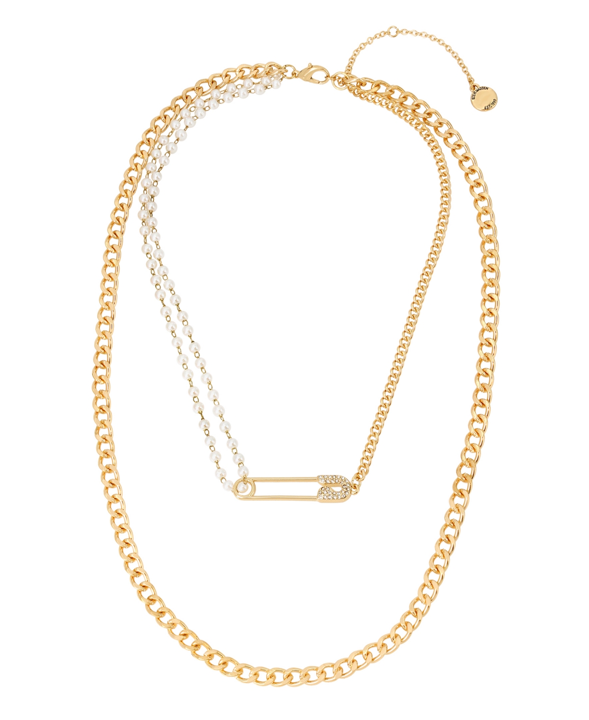 Safety Pin Layered Necklace - Crystal