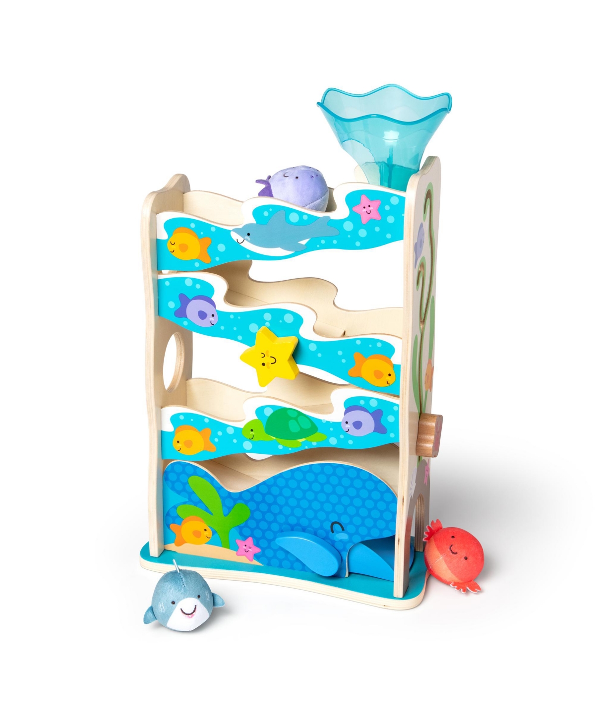 Melissa & Doug Kids' Rollables Wooden Ocean Slide Infant And Toddler Toy 4 Piece Set In Multi
