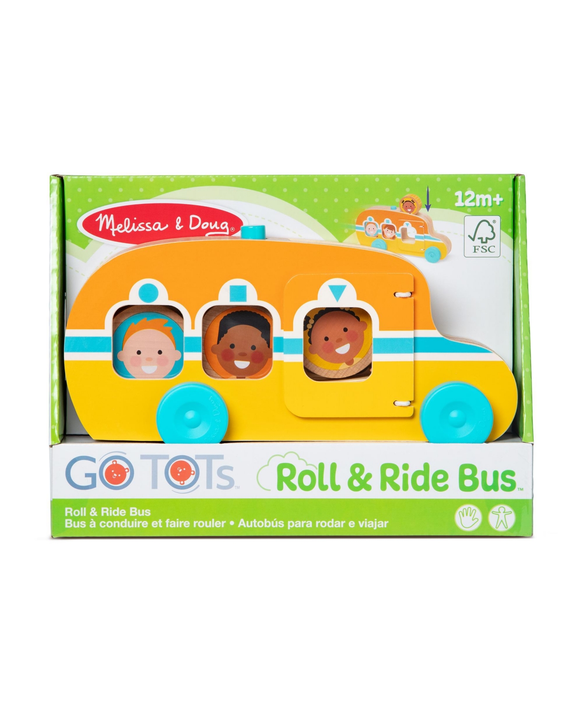 Melissa & Doug Go Tots Wooden Roll Ride Bus With 3 Disks, Set Of 4 In Multi