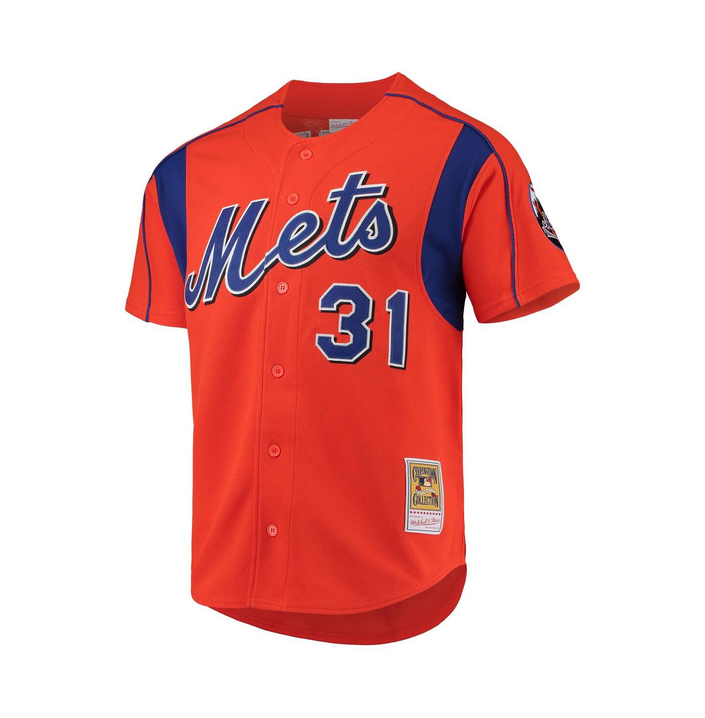 Мужской топ Mitchell & Ness Mike Piazza Orange New York Mets Cooperstown Collection Mesh Batting Practice Jersey — фото 3