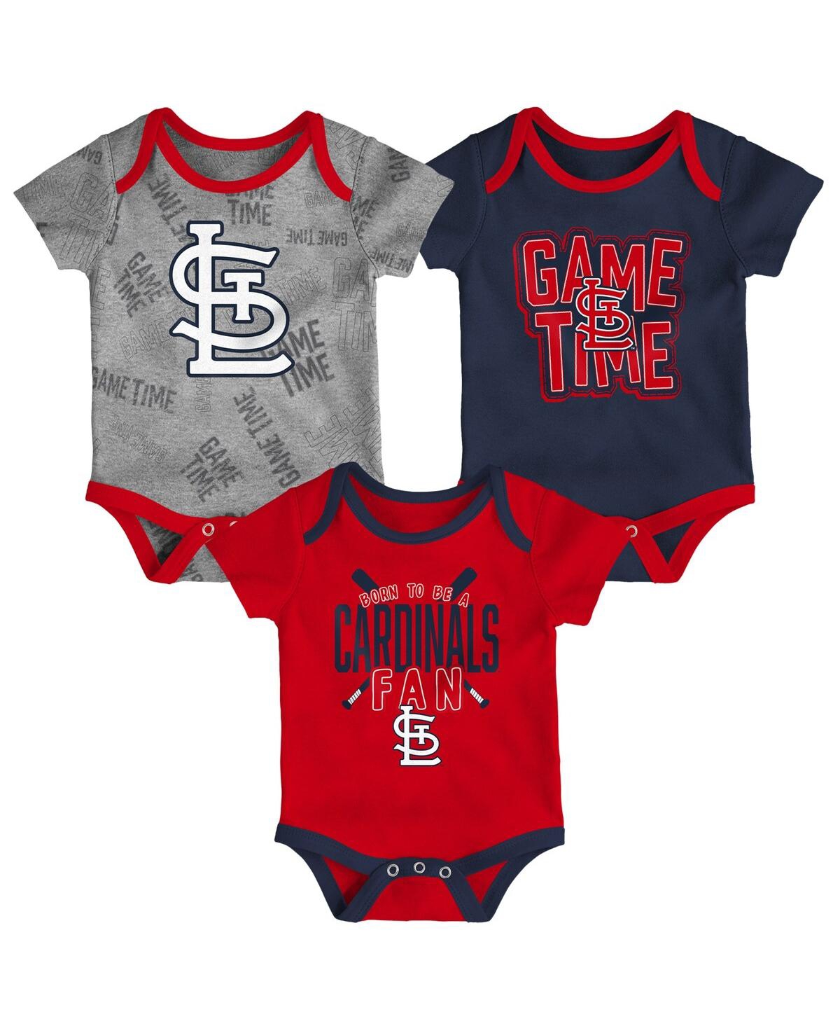 Shop Outerstuff Newborn And Infant Boys And Girls St. Louis Cardinals Red, Navy, Heathered Gray Game Time Three-piec In Red,navy,heathered Gray