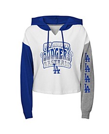Girls Youth White Los Angeles Dodgers Color Run Cropped Hooded Sweatshirt