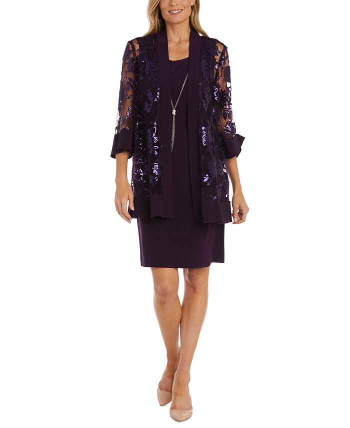 R&M Richards Women's Sequined Sleeveless Scoop Neck Tea Length Shift Dress Brown Size 18 main image 1