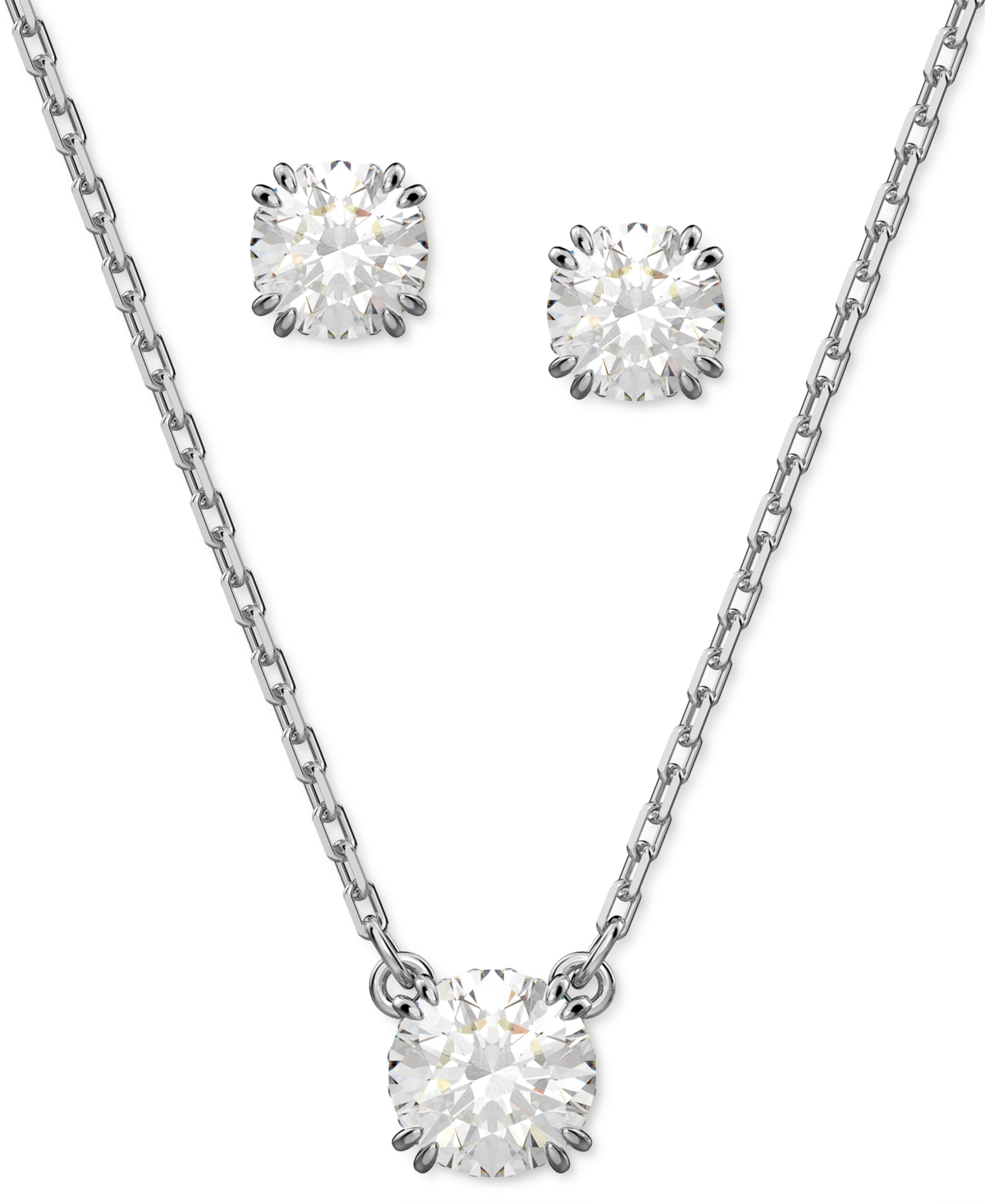 Swarovski Silver-tone 2-pc. Set Crystal Earrings And Necklace, 14-7/8" + 2" Extender
