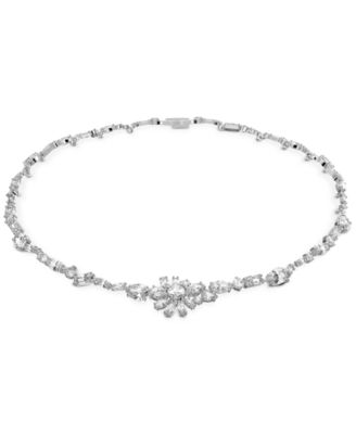 Swarovski - Silver-Tone Crystal Flower Collar Necklace, 14-1/8" + 1" extender