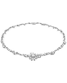 Silver-Tone Crystal Flower Collar Necklace, 14-1/8" + 1" extender