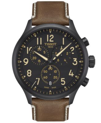 Tissot - Men's Swiss Chronograph XL Beige Leather Strap Watch 45mm