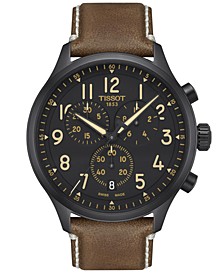 Men's Swiss Chronograph XL Beige Leather Strap Watch 45mm