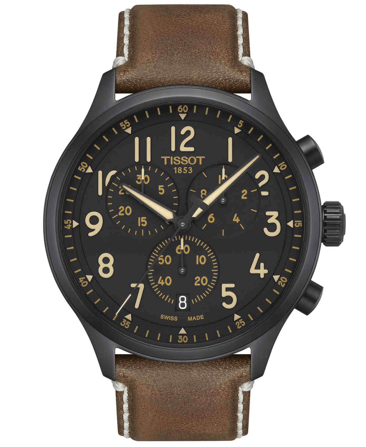 Shop Tissot Men's Swiss Chronograph Xl Beige Leather Strap Watch 45mm