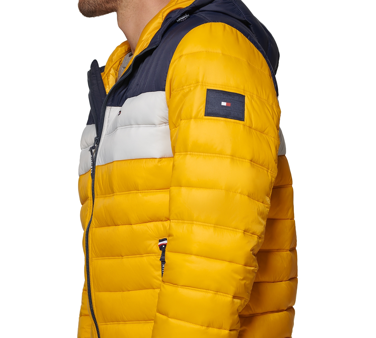 Tommy Hilfiger Men's Quilted Color Blocked Hooded Puffer Jacket