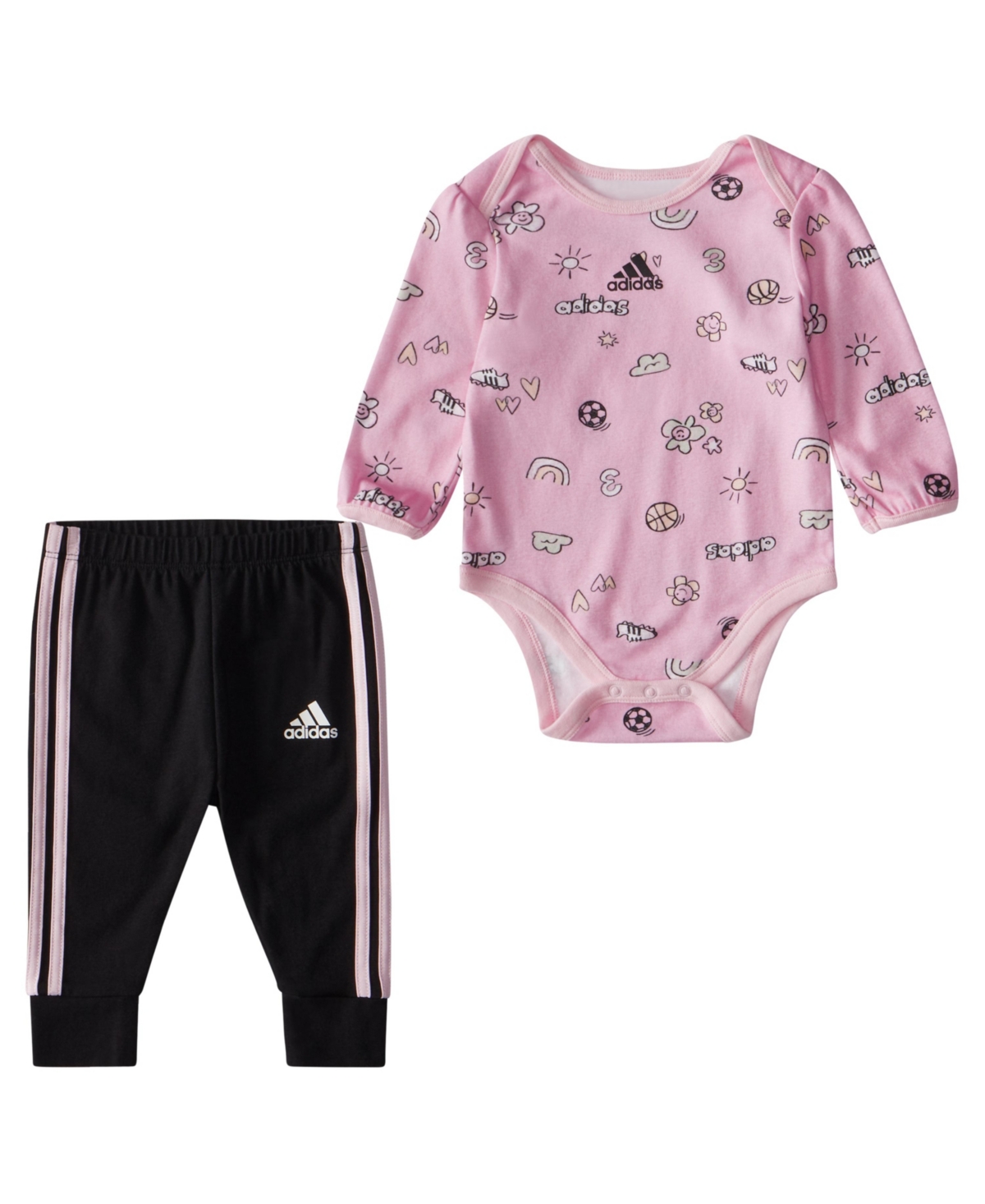 adidas Baby Girls Long Sleeve All-Over Print Bodyshirt and Joggers, 2-Piece Set