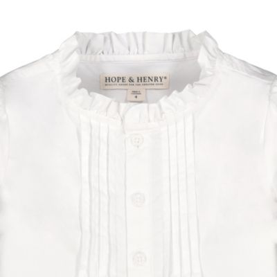 Baby Girls Long Sleeve Ruffle Neck Button Down Blouse with Pintucking