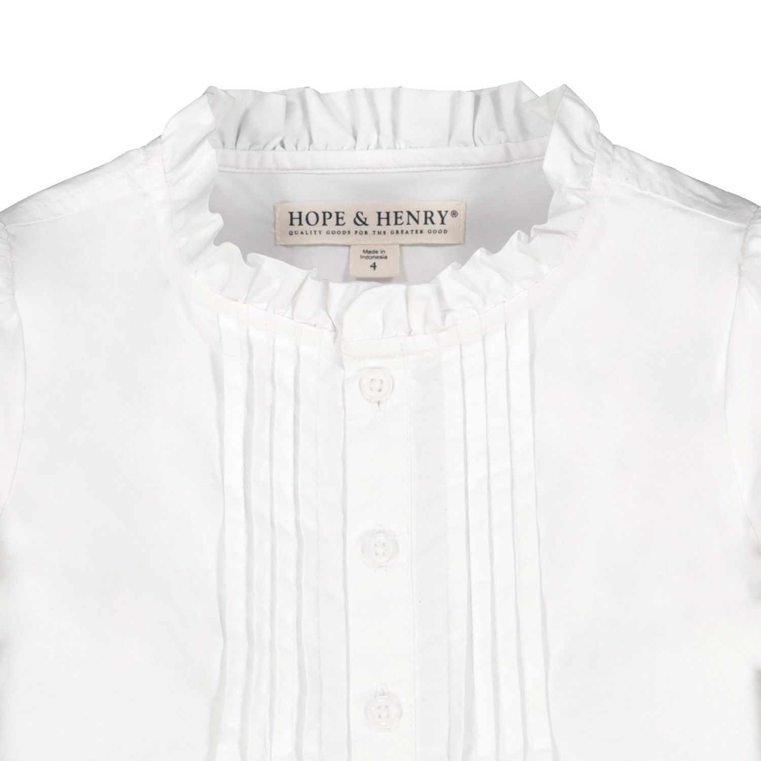 Baby Girls Hope and Henry Long Sleeve Ruffle Neck Button Down Blouse with Pintucking