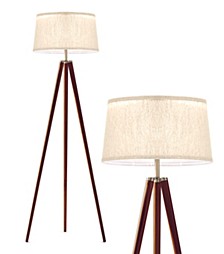 Emma LED Tripod Floor Lamp with Wooden Legs - Walnut Brown