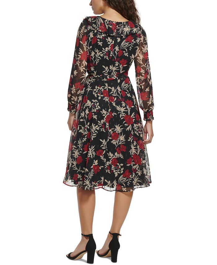 Jessica Howard Women's Ruffled Chiffon Belted Dress - Macy's