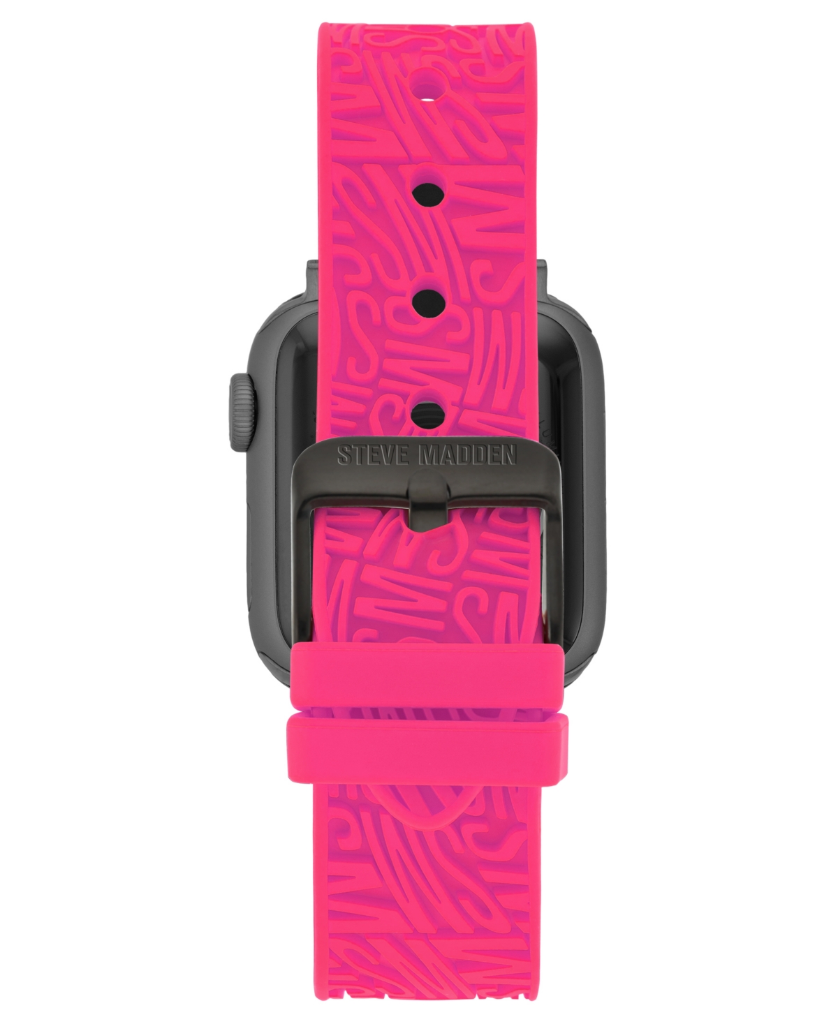 Steve Madden Women's Hot Pink Silicone Debossed Swirl Logo Band designed for Apple Watch 42mm (Series 1-3 only) & 44/45/46/49mm (Ultra & Ultra 2) - Br