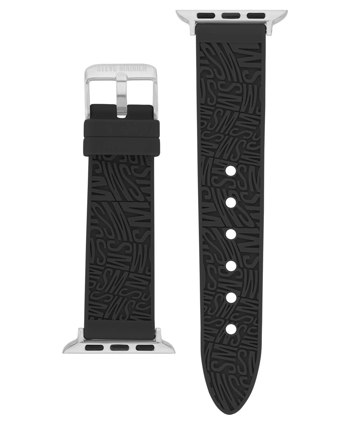 Women's Black Silicone Debossed Swirl Logo Band Compatible with 38/40/41mm Apple Watch - Black, Silver-Tone