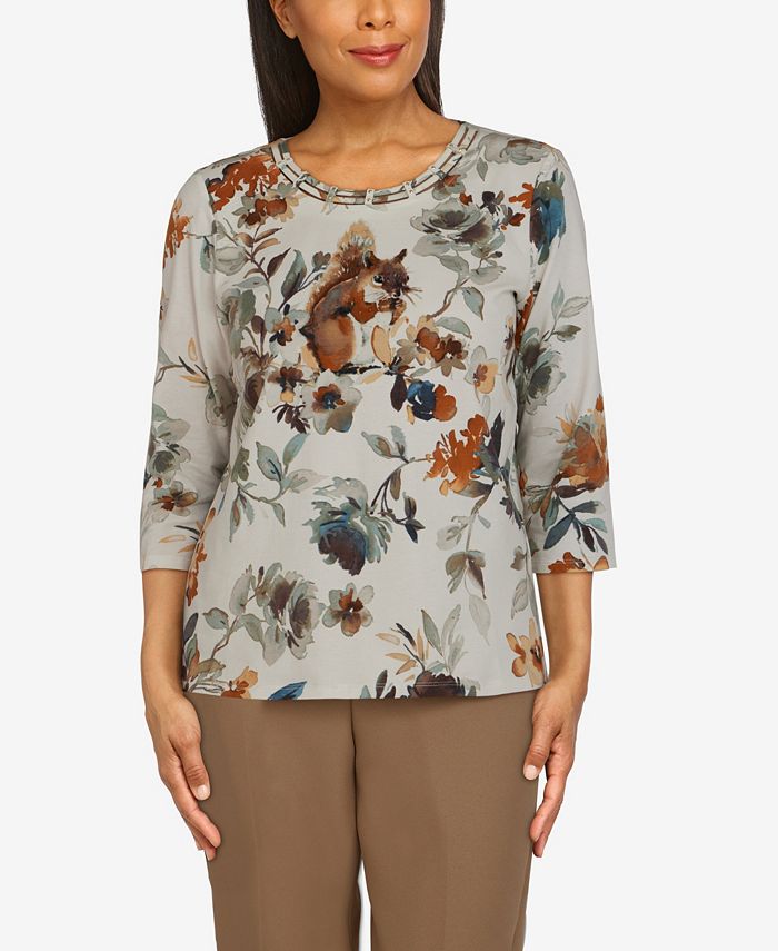 Alfred Dunner Women's Classics Squirrel Print Knit Top Macy's