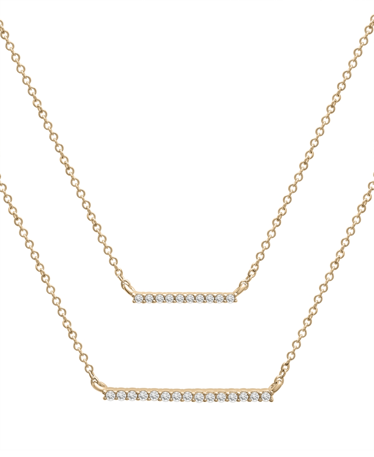 Wrapped Diamond Double Bar Layered Necklace (1/6 Ct. T.w.) In 10k White Or Yellow Gold, 17" + 1" Extender, C
