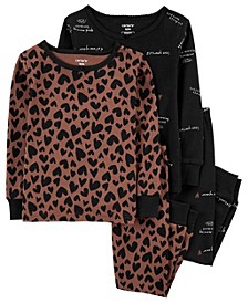 Toddler Girls Cheetah Snug Fit Pajama, 4 Piece Set