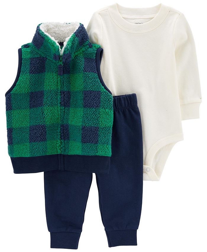 Carter's Baby Boys Sherpa Vest, Bodysuit and Leggings, 3 Piece Set - Macy's