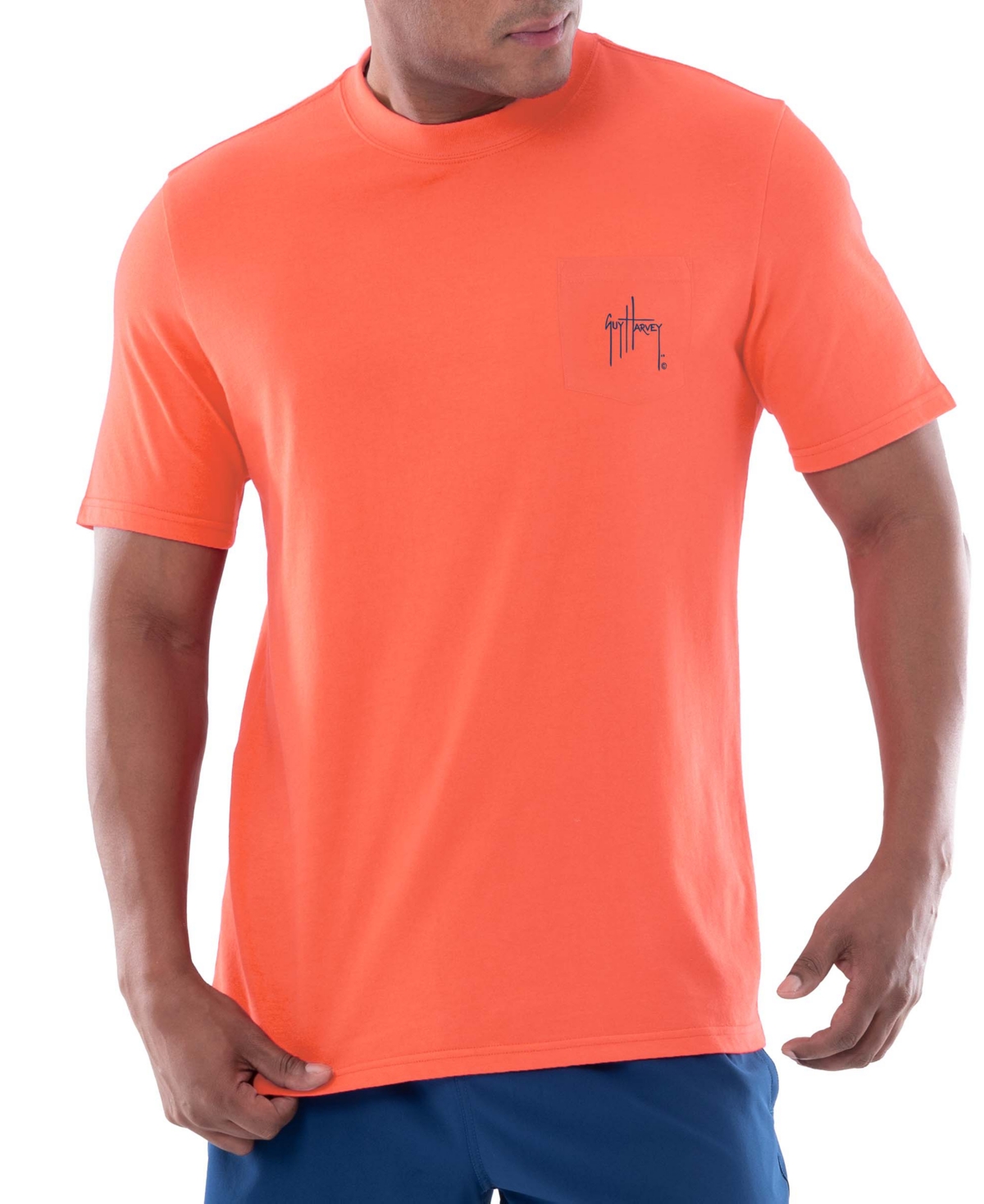 Shop Guy Harvey Men's Short Sleeve Crewneck Graphic Pocket T-shirt In Living Coral