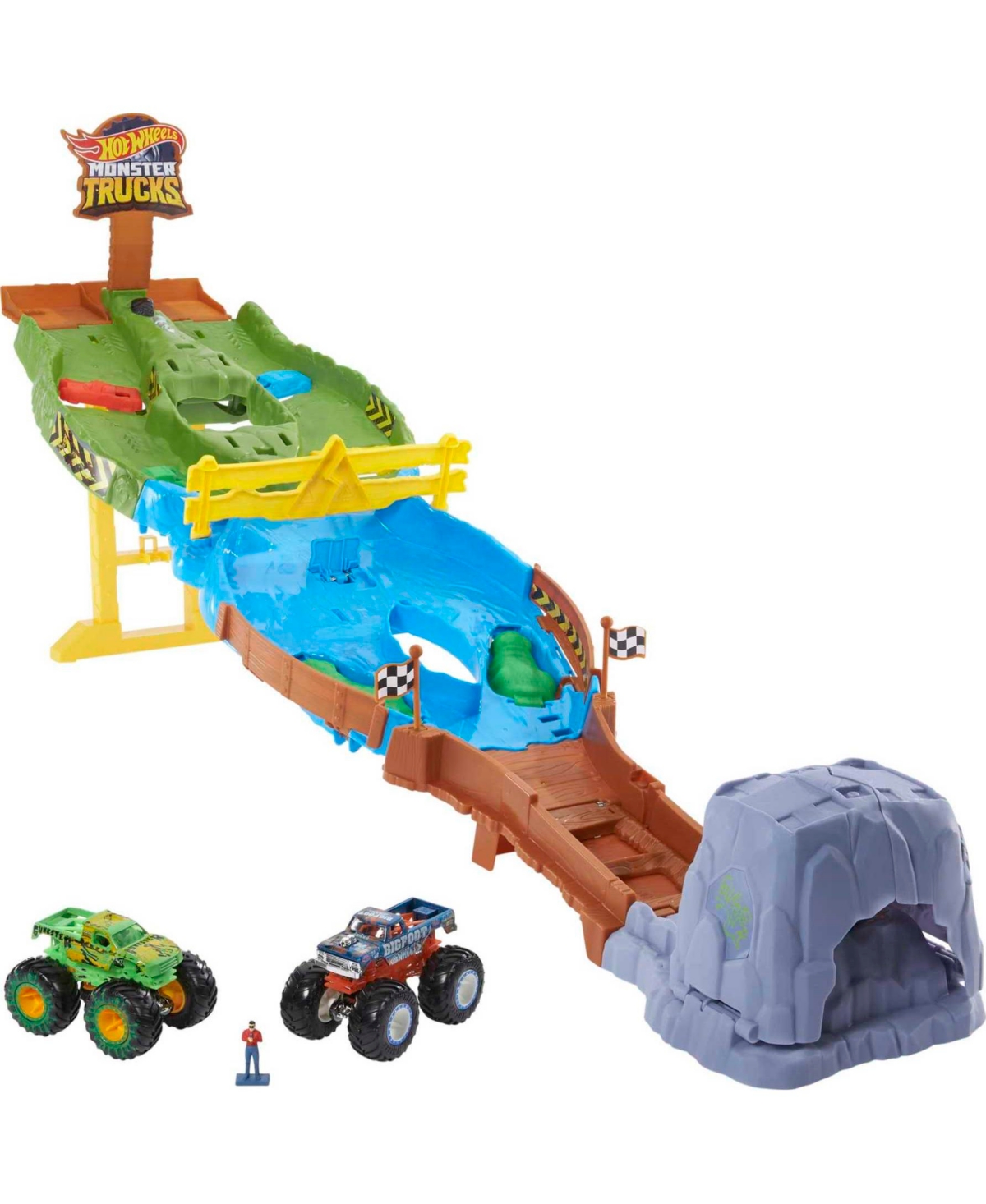 Hot Wheels Monster Trucks Wreckin' Raceway Track Playset, Kids Toy In Multi