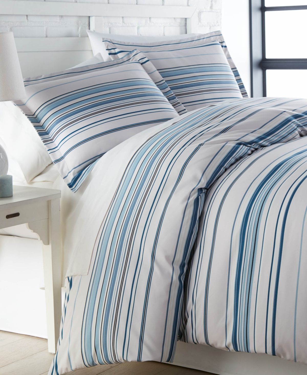 Southshore Fine Linens Stripe 3 Piece Comforter And Sham Set, King In Blue