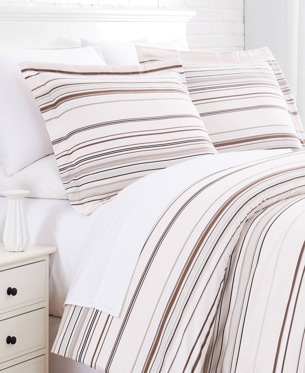 Southshore Fine Linens Stripe 3 Piece Comforter And Sham Set, King In Taupe