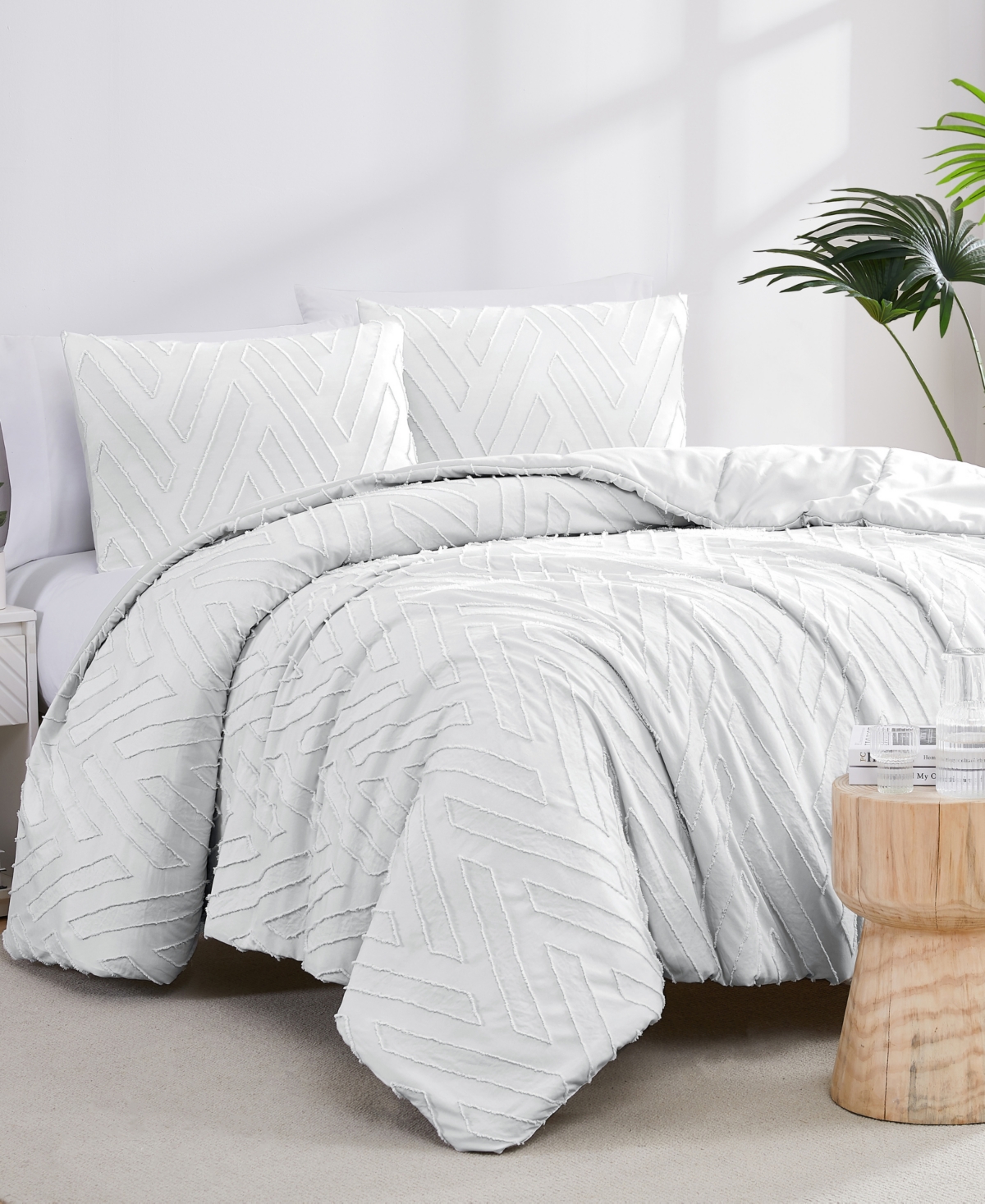 Southshore Fine Linens Chevron Clipped 3-pc. Jacquard Comforter Set, Twin In Light Gray