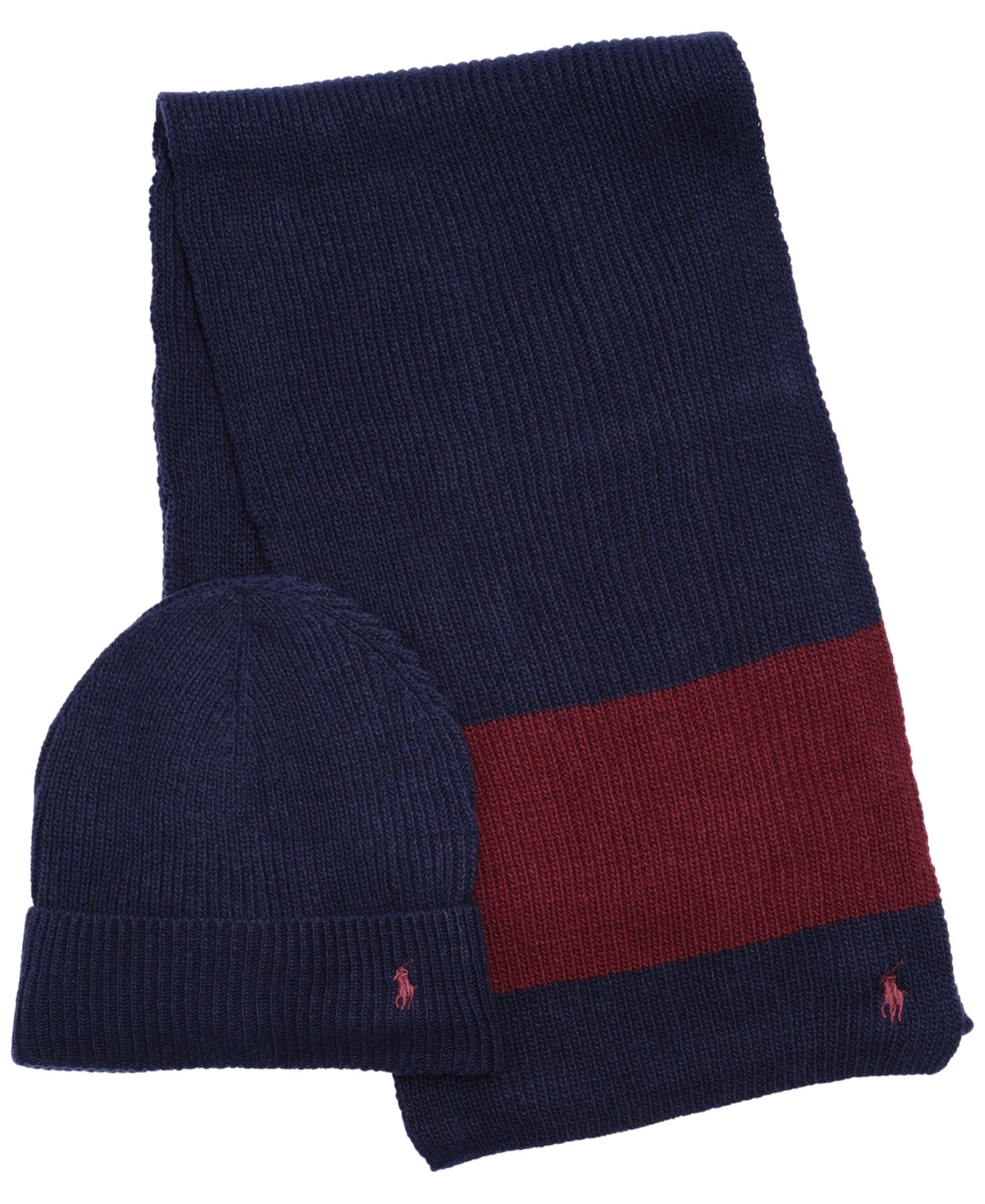 Polo Ralph Lauren Men's Rugby Stripe Scarf And Hat Gift Set, 2 Piece In Navy,wine