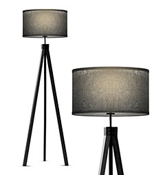 Eden LED Tripod Floor Lamp with Solid Wood Legs - Black
