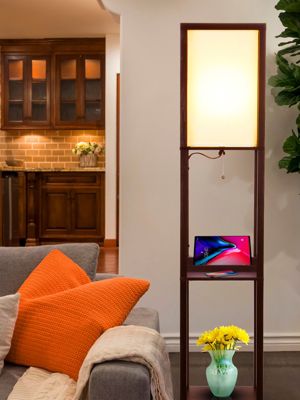 Maxwell LED Shelf Floor Lamp with USB Port, Outlet and Wireless Charging Pad (63"), Bulb Included