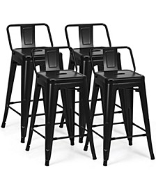 Set of 4 Low Back Metal Counter Stool 24'' Seat Height Industrial Bar Stools