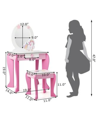 Kids Vanity Makeup Dressing Table Chair Set Wooden