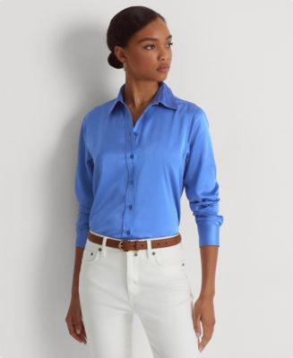 Lauren Ralph Lauren Women's Ruffle-Trim Satin Charmeuse Shirt - Macy's