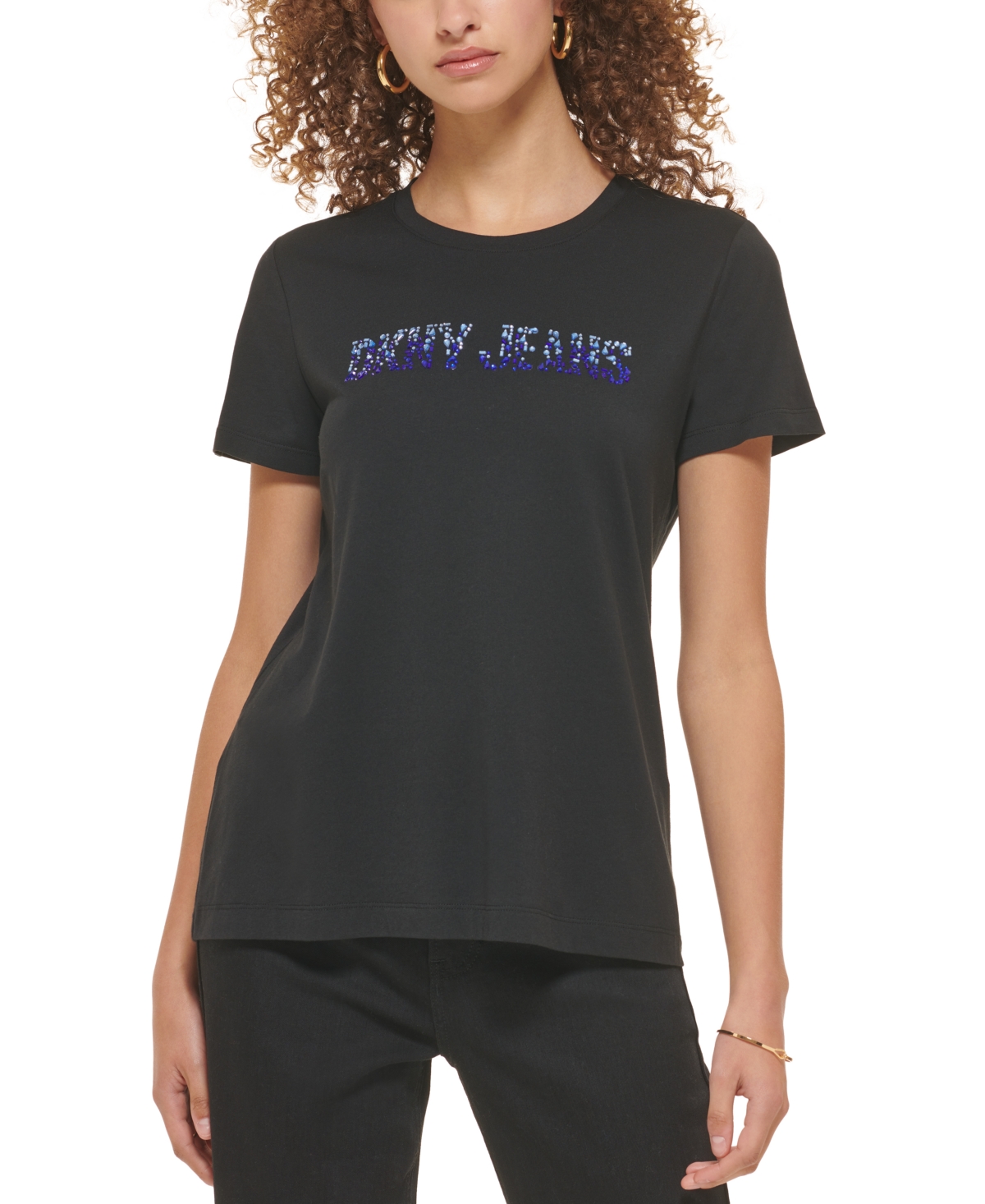 Dkny Jeans Women's Rhinestone-Logo Crewneck T-Shirt