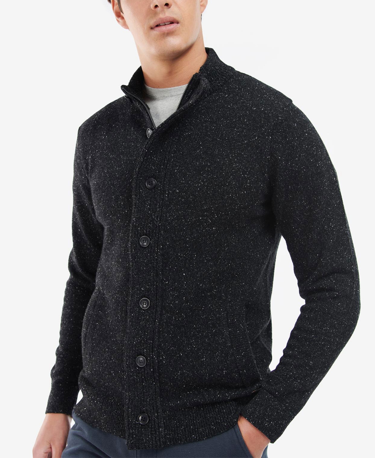 Shop Barbour Men's Tisbury Regular-fit Flecked Full-zip Sweater In Black