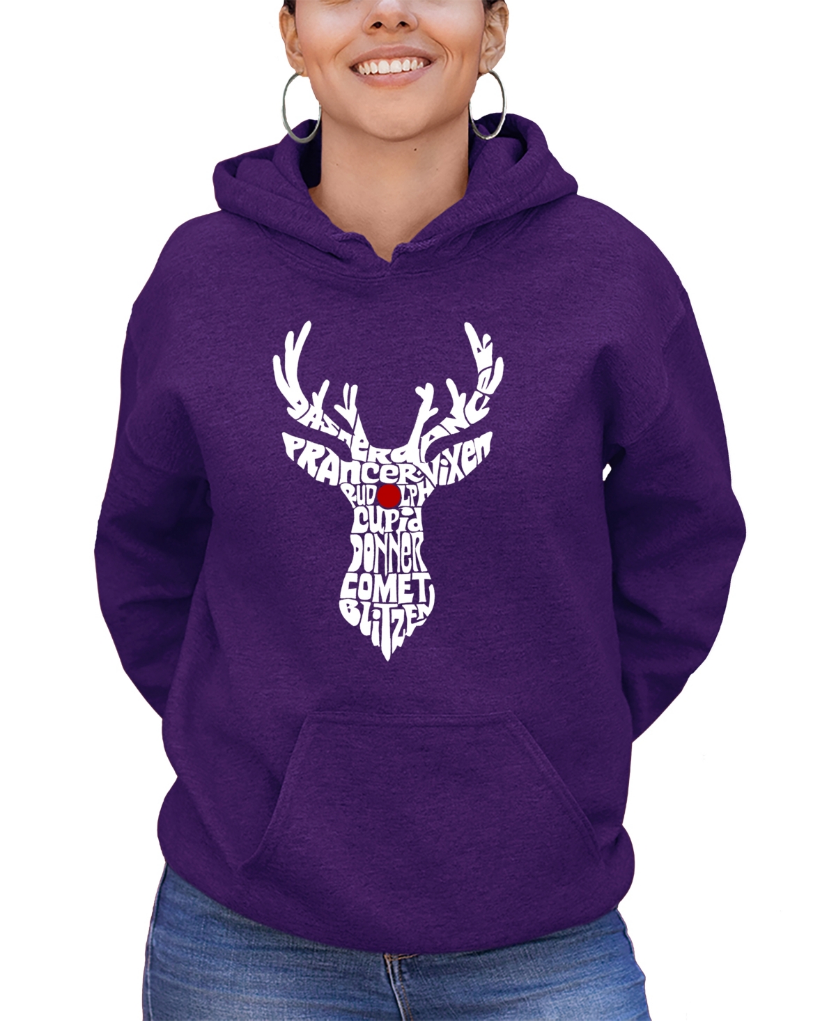 La Pop Art Women's Santa's Reindeer Word Art Hooded Sweatshirt