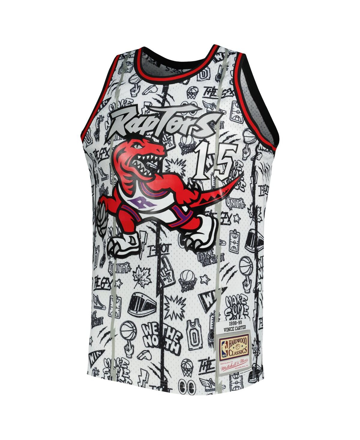 Men's Mitchell & Ness Vince CarterToronto Raptors 1998-99 Hardwood Classics Doodle Swingman Jersey - White