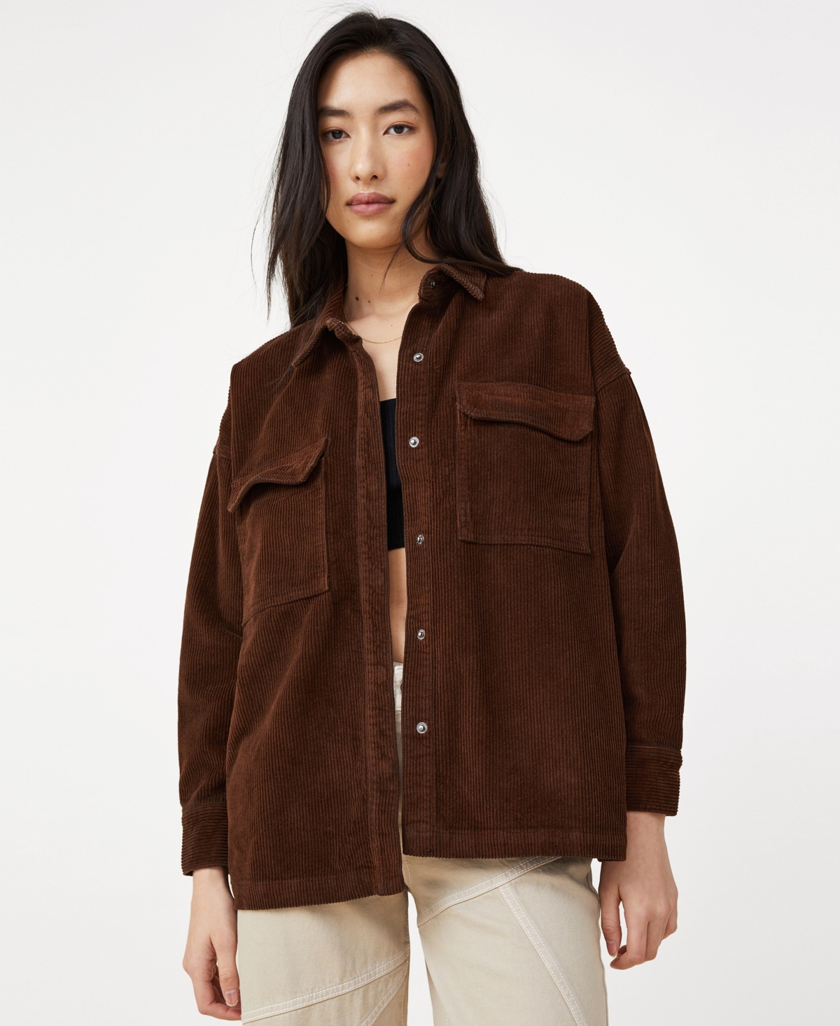 Shop Cotton On Women's Oversized Cord Shacket In Rich Brown