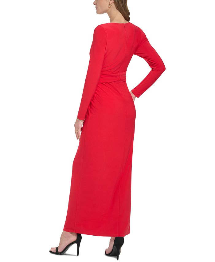 DKNY Women's Ruched Long-Sleeve V-Neck Gown - Macy's