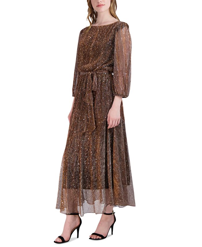 Sequinned Pleated Fit & Flare Dress