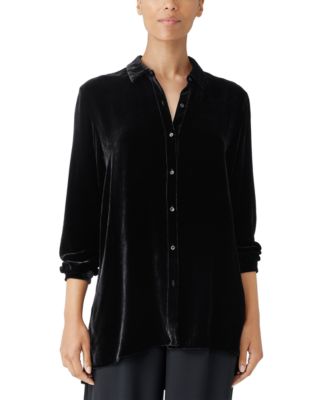 Eileen Fisher Women s Silk Velvet Button Up Shirt Macy s