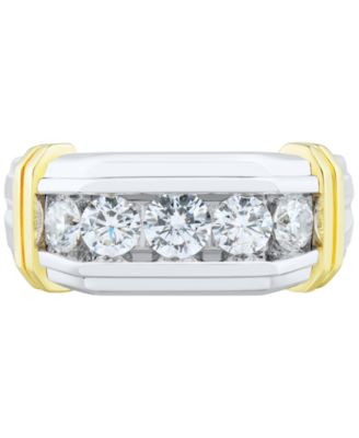 Men's Lab Grown Diamond Horizontal Five Stone Ring (1-1/2 ct. t.w.) in 10k Two-Tone Gold