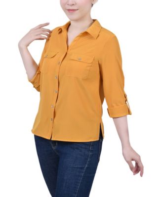 Women's 3/4 Roll Tab Blouse with Pockets