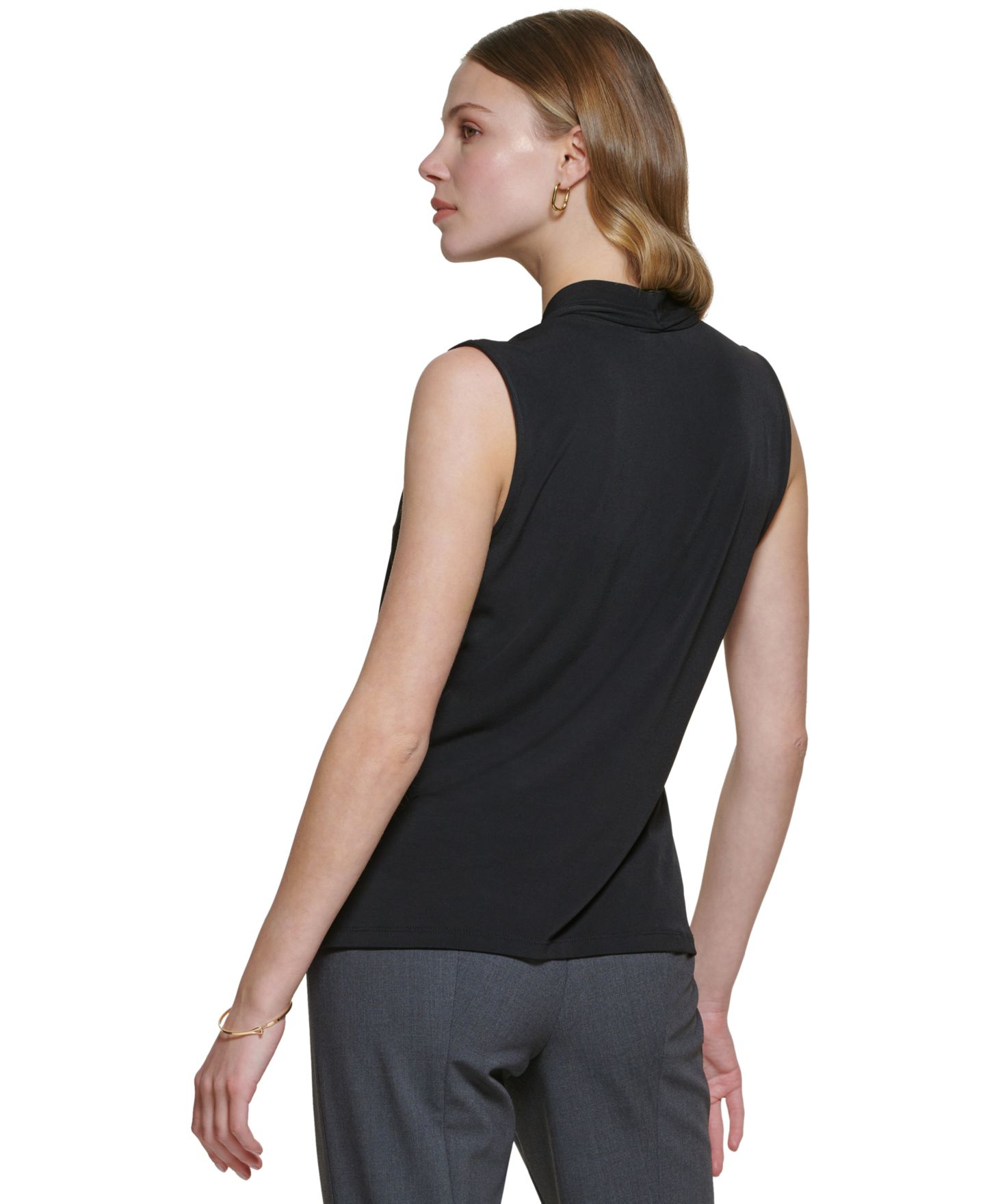 Женский топ Calvin Klein Gathered V-Neck Sleeveless Top, цвет: Чёрный — фото 2