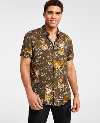 GUESS Men's Eco Tiger-Print Shirt - Macy's